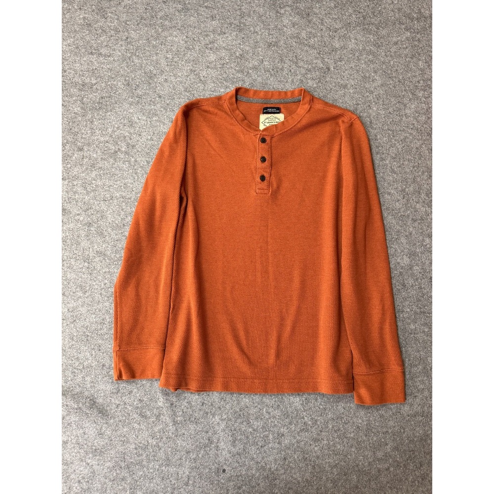 St. John's Bay Shirt Mens M Orange Waffle Knit Henley Neck Performance Thermal
